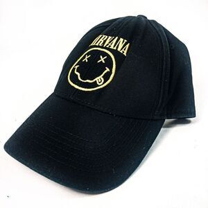 Nirvana Embroidered Smiley Black Cotton Adjustable Baseball Cap Unisex